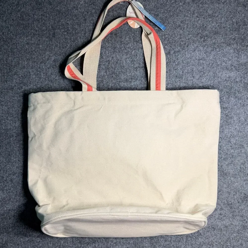 Elise & Zoey‎ Splash & Stash Water Resistant Canvas Beach Tote Bag NWT
